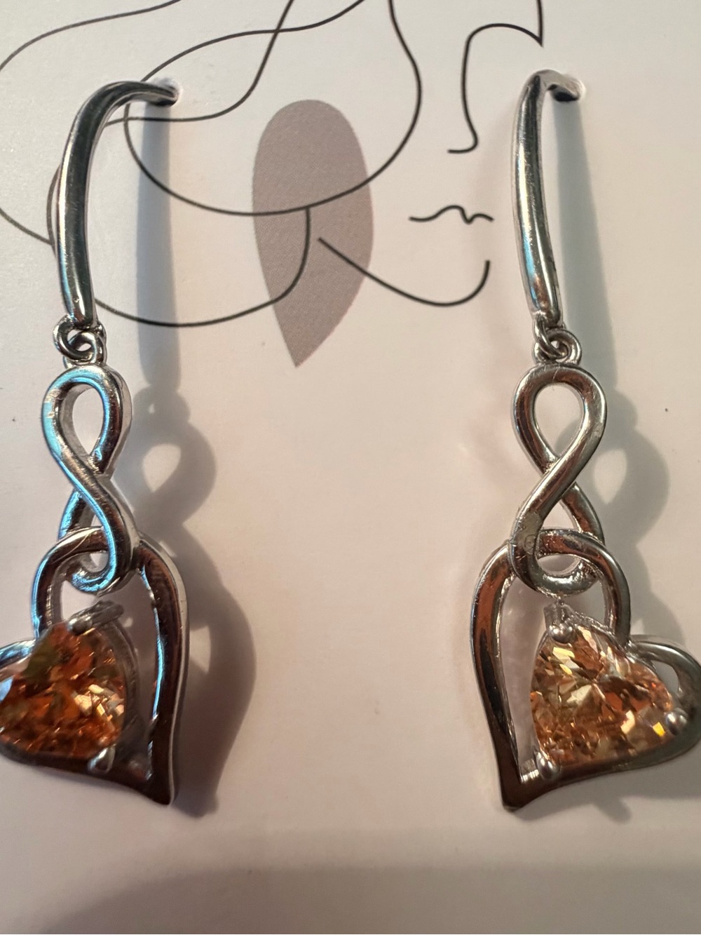 Sterling-Tone Heart Drop Earrings with Cristine Crystal Hearts marked 925